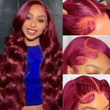 Burgundy Colored 13x4 HD Body Wave Lace Front Wig Human Hair 99J Red 13x6 Full Lace Frontal Wig 200 Density 44 46 Inch Remy Hair