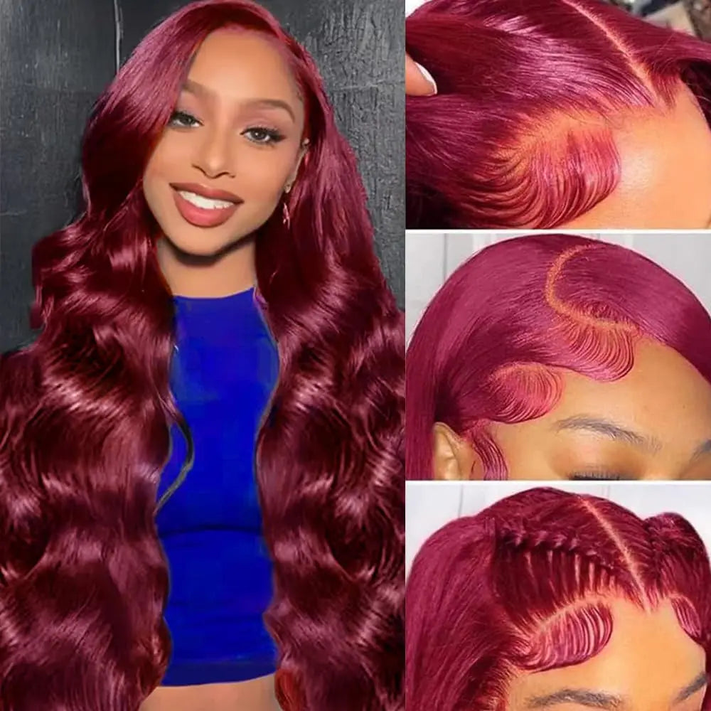 Burgundy Colored 13x4 HD Body Wave Lace Front Wig Human Hair 99J Red 13x6 Full Lace Frontal Wig 200 Density 44 46 Inch Remy Hair
