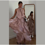 Sexy Cascading Ruffle Pleated Women Long Dress Fashion Lace Up Sleeveless Empire Female Dresses 2026 Spring Summer Lady Robe