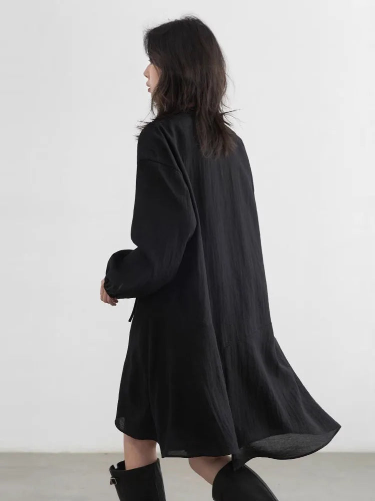 CHIC VEN Women Dresses Loose Casual V-neck Ruffled Long Sleeve Female Long Dress Design A-line Spring Summer 2025