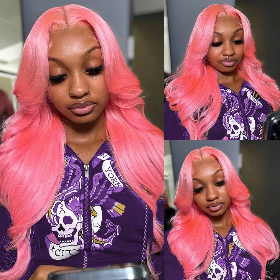 30 Inch Body Wave Pink 13x6 Hd Lace Frontal Human Hair Wig Light Pink Colored Human Hair Wigs 13x4 Hd Lace Front Wigs For Women