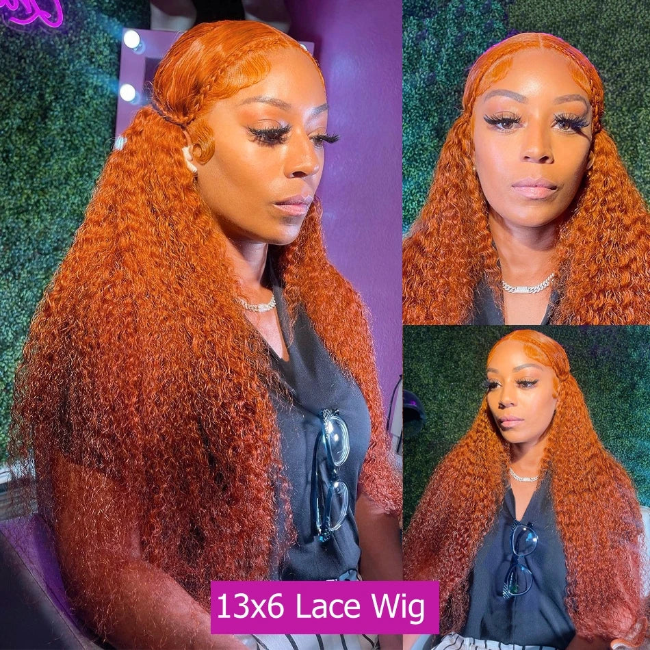 Deep Wave 40 Inch Ginger Orange Vietnamese 13x6 Lace Front Wigs Original