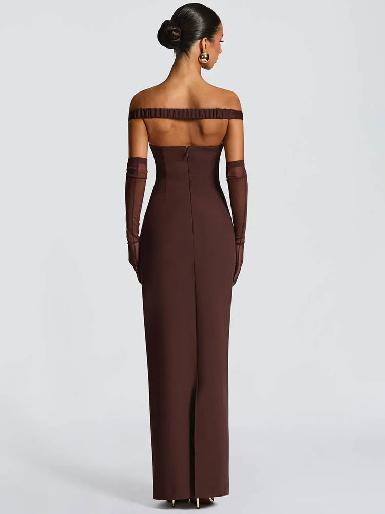 Mozision Scarf Collar Off-shoulder Sexy Maxi Dress Women Gown Fashion With Sleeve Strapless Backless Club Party Long Dresses