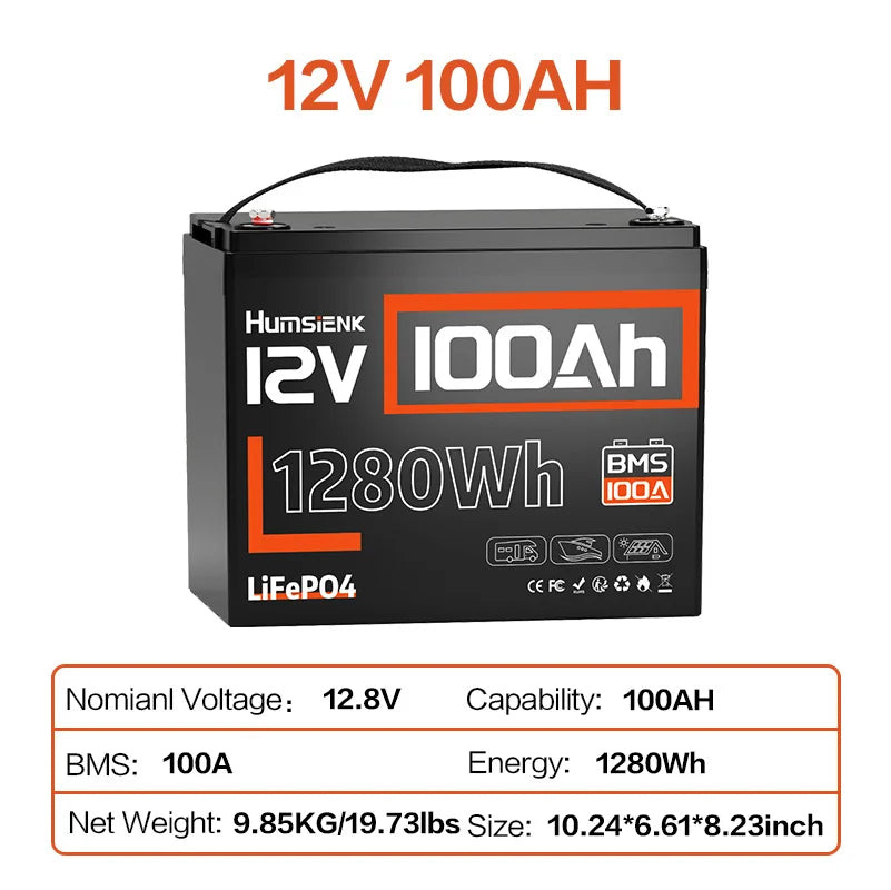 Humsienk 12V 100Ah 150Ah 200Ah 314Ah LiFePO4 Battery Built-in BMS Low Temperature Protection For RV/ Camp/ Solar Energy Storage