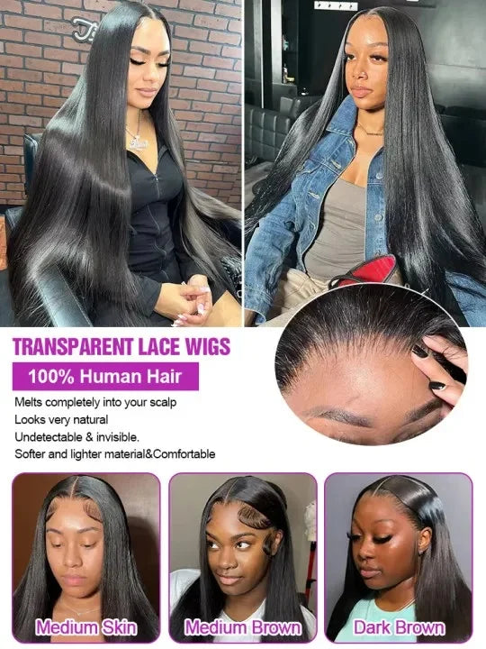 40 46 Inch Bone Straight Lace Frontal Wig 13x4hd Human Hair Wigs 13x6 Hd 200% Density Long Straight Transparent Lace Frontal Wig