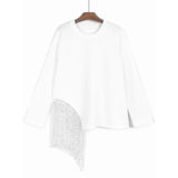 [EWQ] Korean Style Unique Design Beaded Tassel T-Shirt Long Sleeve Beautiful Pullover All Match T Shirt For Women Autumn New