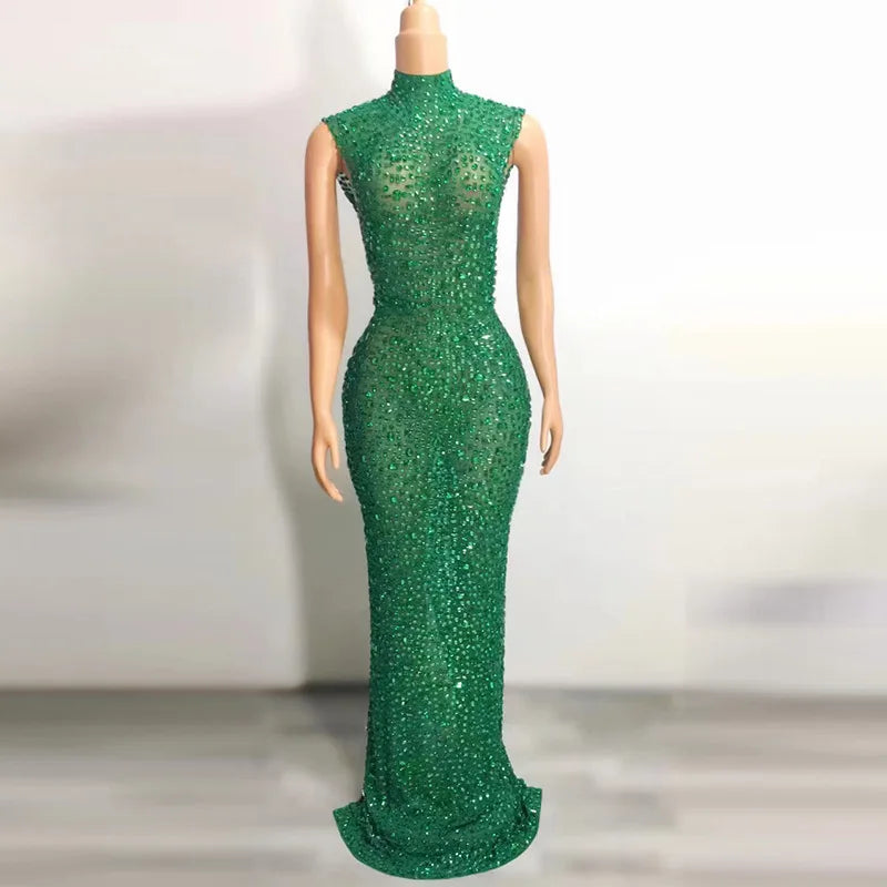 Elegant Luxury Crystal Party Dress Birthday Celebration Dress Bride Diamond Long Prom Dress Mother Formal Grand Party Dress