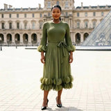 LANMREM Niche Women's Pleated Dress Fashion Solid Color Elegant Round Embellishments Patchwork Design Famale Clothing 2DB8043