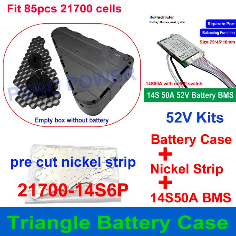 Triangular Battery Box Fits 85pcs 21700 Cells Triangle Case 36V 48V 52V 60V 72V Pre Cut Nickel Strip for DIY EBike Battery Pack