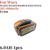 For worx 20V 6.0Ah Lithium battery Rechargeable WA3553 WA3551 WA3553.1 WA3570 for All WORX Electric and Garden Tools