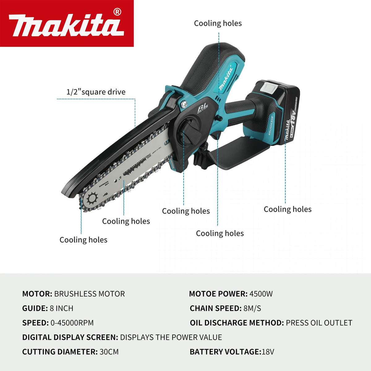 Makita 18V Cordless Chainsaw for Woodworking with Small Handheld Electric 6-inch Logging Sawzall Mini Portable Chainsaw