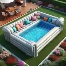 Equipped with Portable Lounge Chairs, Commercial Custom Inflatable Sofa Pool Set,