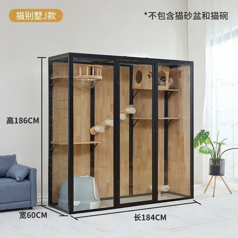 AACat Villa Solid Wood Large Free Space Cat House Pet Shop Cat Villa Deluxe Glass Room