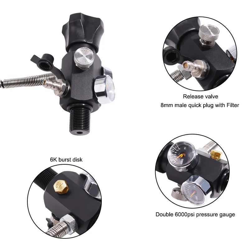 TUXING 4500Psi 300Bar 3L Carbon Fiber Cylinder High Pressure Tank Charging Regulator Fill Station Dual Gauge Valve M18*1.5