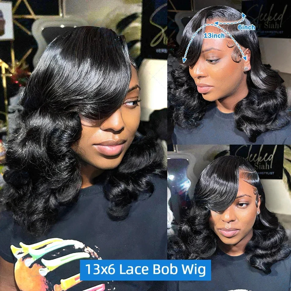 200 Density 5x5 Glueless Short Bob 13x6 HD Transparent Lace Front Wig 4x4 Body Wave 13x4 Lace Frontal Wavy Human Hair Wigs