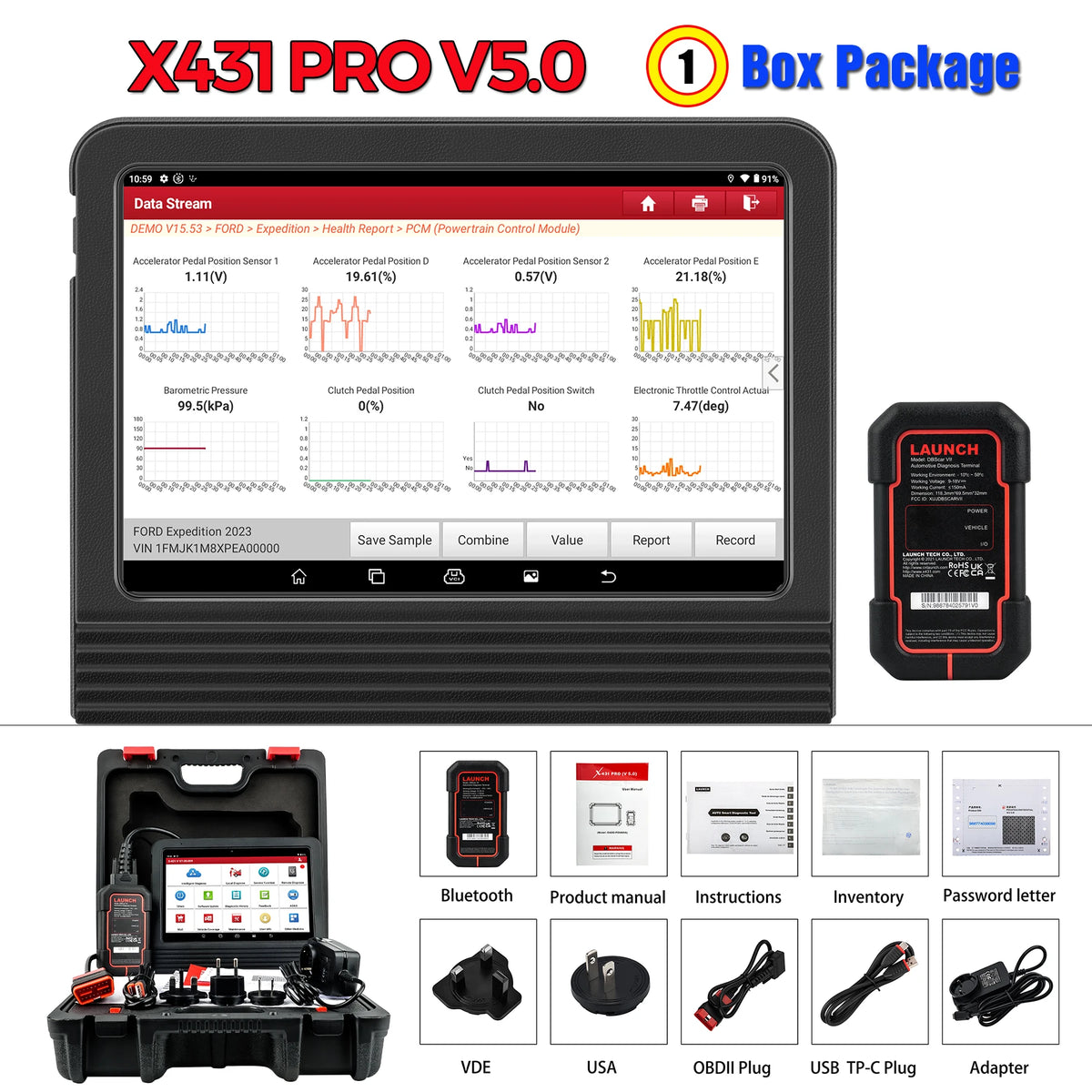 Launch X431 PRO V5.0 Automotive Diagnostic tools Full System ECU Coding Active test 37+ Service FCA CANFD DOIP OBD2 scanner