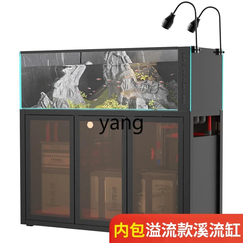 Lmm  Fish Tank Aquarium Bottom Filter Living Room Super White Glass Overflow Ecological Sea Tank Aquarium