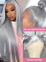 40 42 Inch Silver Grey Colored Bone Straight Lace Front Human Hair Wigs Silky Hair HD Transparent 13x6 13x4 Lace Frontal Wigs For Women Brazilian Real Virgin Hair Wigs Pre Plucked 250% Density High Quality