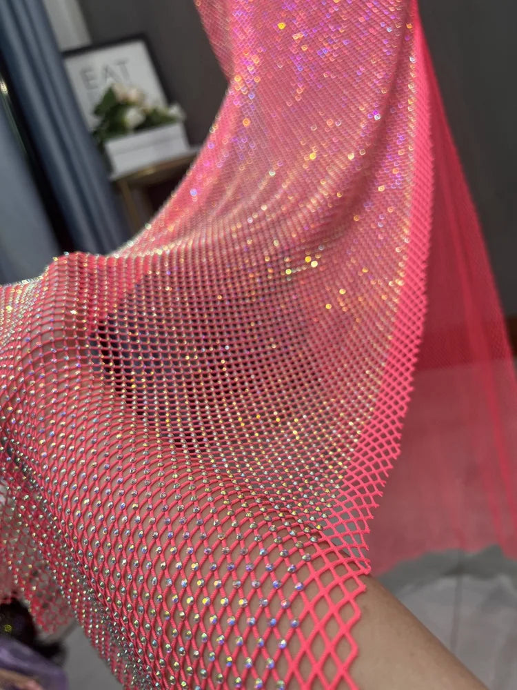 Club Apparel Sexy Rhinestone Dresses Long Sleeve Extra Diamond Dress
