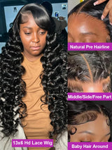 40 Inch Loose Deep Wave Lace Front Human Hair Wig Brazilian Nature Wave Curly Wigs Human Hair 13x6 HD Lace Frontal Wig For Women