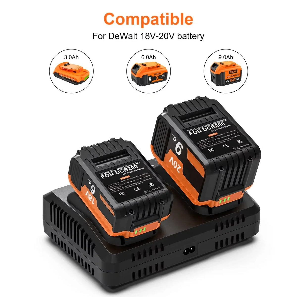 BATTOOL DCB102 4A 2 Slot Battery Charger For Dewalt DCB200 DCB101 DCB184 DCB105 US/EU/UK/AU Plug MAX Liion Battery Fast Charger