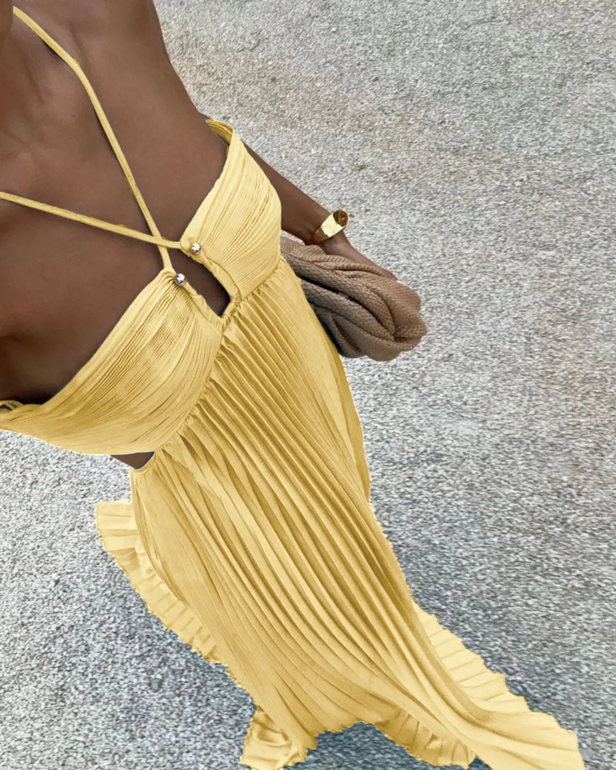 Blue Pleated Halter Long Dress Women's Solid Sleeveless Backless Lace-up Maxi Dress Summer Beach Vacation Evening Party Vestidos