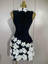 Women Crystal 3D Flowers Sexy Sleeveless V-neck Bandage Dresses Elegant Celebrate Evening Party Gown Birthday Club Party Dresses
