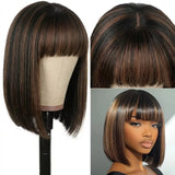 220% Density Ready To Go Glueless Human Hair Wigs 10 Inch 1B/30 Highlight Ombre Straight Wear And Go Glueless Bob Wig 2x1 Lace Closure Wig Human Hair For Women