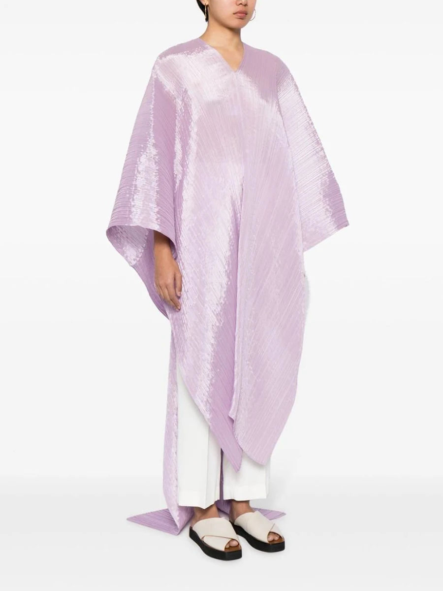 Miyake Pleated Women's Medium Length V-neck Drooping Blouse Dress