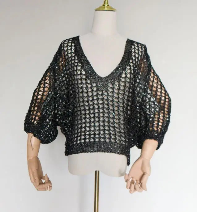 bling bling 3/4 sleeve golden t shirts women sexy knitted party t shirts women sequined t shirt for women