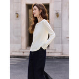 VIMLY White T-shirt Women Basic Minimalist Shell Button Design Long Sleeve Tees 2026 Fall Daily Causal Crew Neck T-shirts A3912