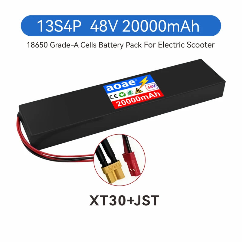 48V Electric Scooter Battery 20Ah 18650 Grade-A Cells 13S4P Built-in BMS T-XT60 for Kugoo M4 M4Pro Max Speed Series