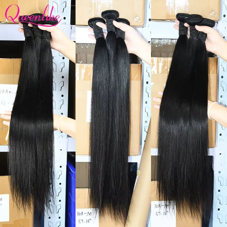 Queenlike 30 Inch Human Hair Bundles Brazilian Raw Hair Weave 1/3/4