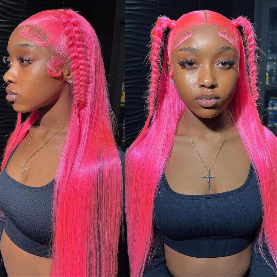 13x6 Purple Lace Front Human Hair Wig Brazilian 613 Blonde Pink Grey