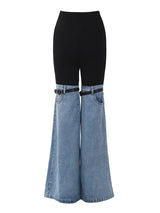 [EAM] High Waist Blue Color-block Denim Long Wide Leg Jeans New Loose Women Trousers Fashion Tide Spring Autumn 2026 17A2013H01