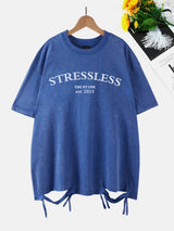 Stressless Letter Printing Washed T-Shirt Women Cottont Shirts O-Neck Oversized Acid Wash Short Sleeve Tops Casual Woman Clothes