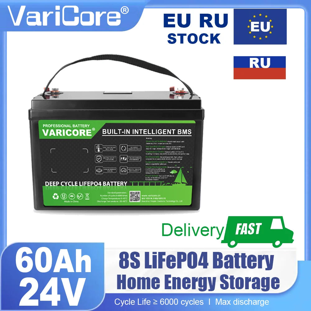 VariCore 24V 100Ah 60Ah LiFePO4 Battery 8-series Lithium Iron Phosphate for Boat Golf Cart Car Lighter Batteries 29.2V Duty-free