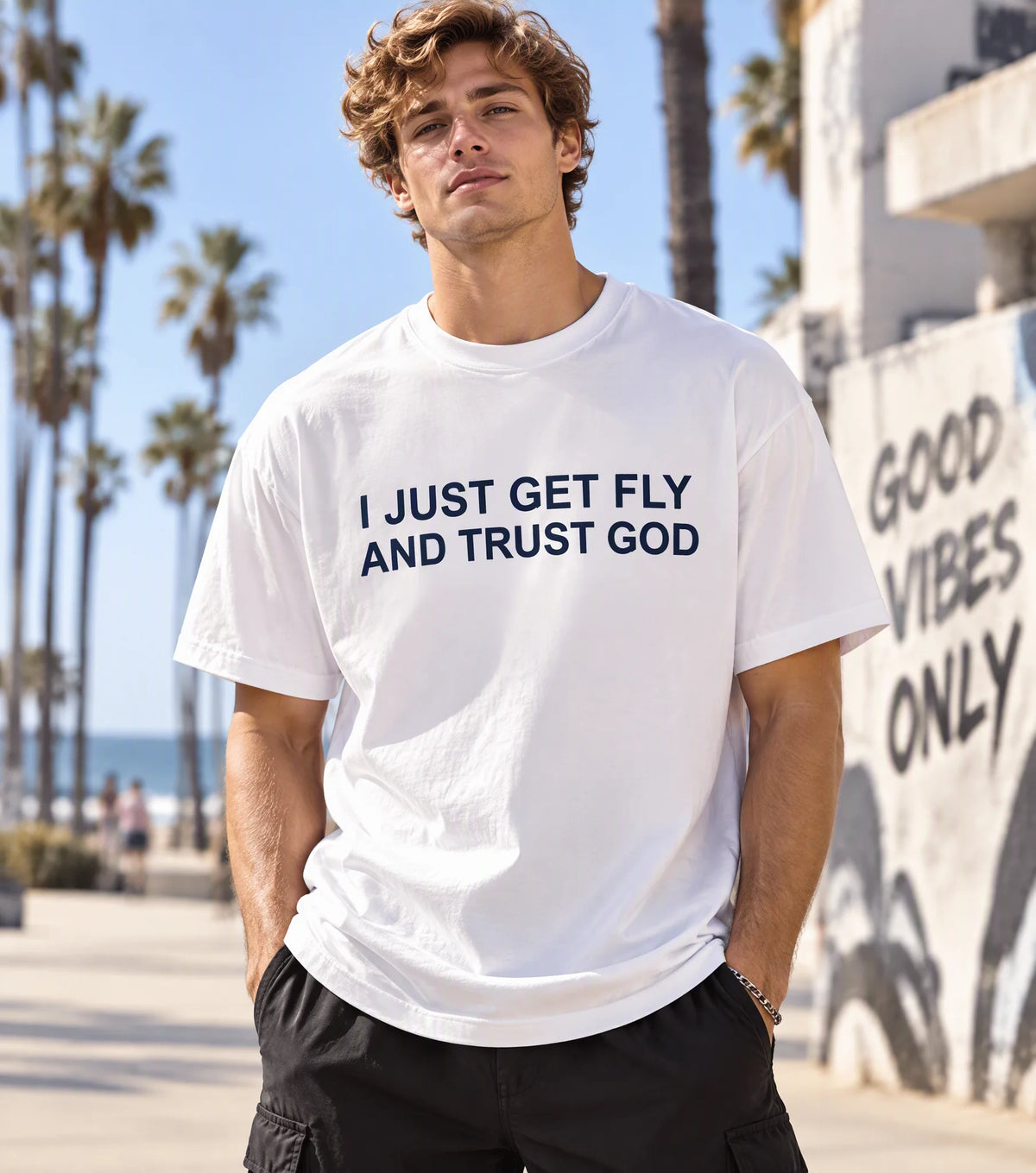 Fly And Trust God Statement Graphic,Casual Print,Comfortable And Versatile,Letter Pattern Pure Cotton 220g Printed T-Shirt,Unisex Style