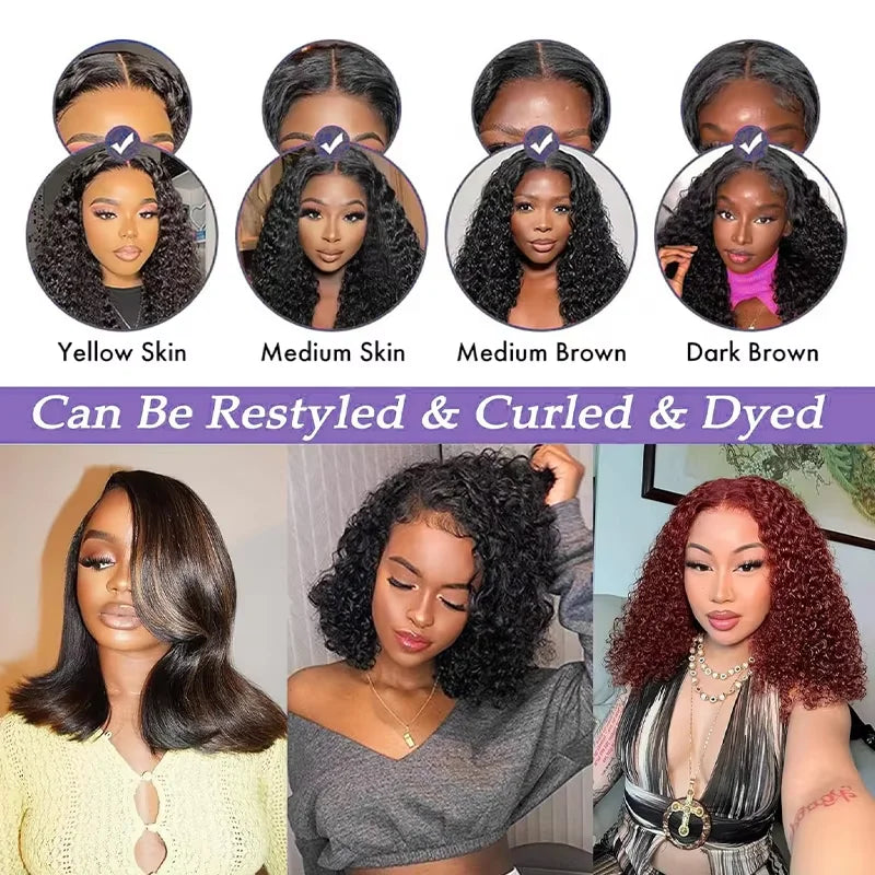 250% Density Burmese Short Curly Bob 13x4 HD Lace Front Human Hair Wigs Pre Plucked Deep Wave Glueless Lace Frontal Wigs Women