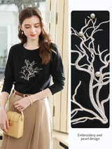 I BELIEVE YOU Women's Long Sleeved T-shirt 2025 Autumn Fashion Black Embroidered Nail Bead Casual Tops Woman Clothes 2253016106