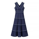 HH Summer Fashion Women Dresses V-Neck Sleeveless Back Zipper Lace Decorative Tassels Woman High Street Vestidos Dress Mujer