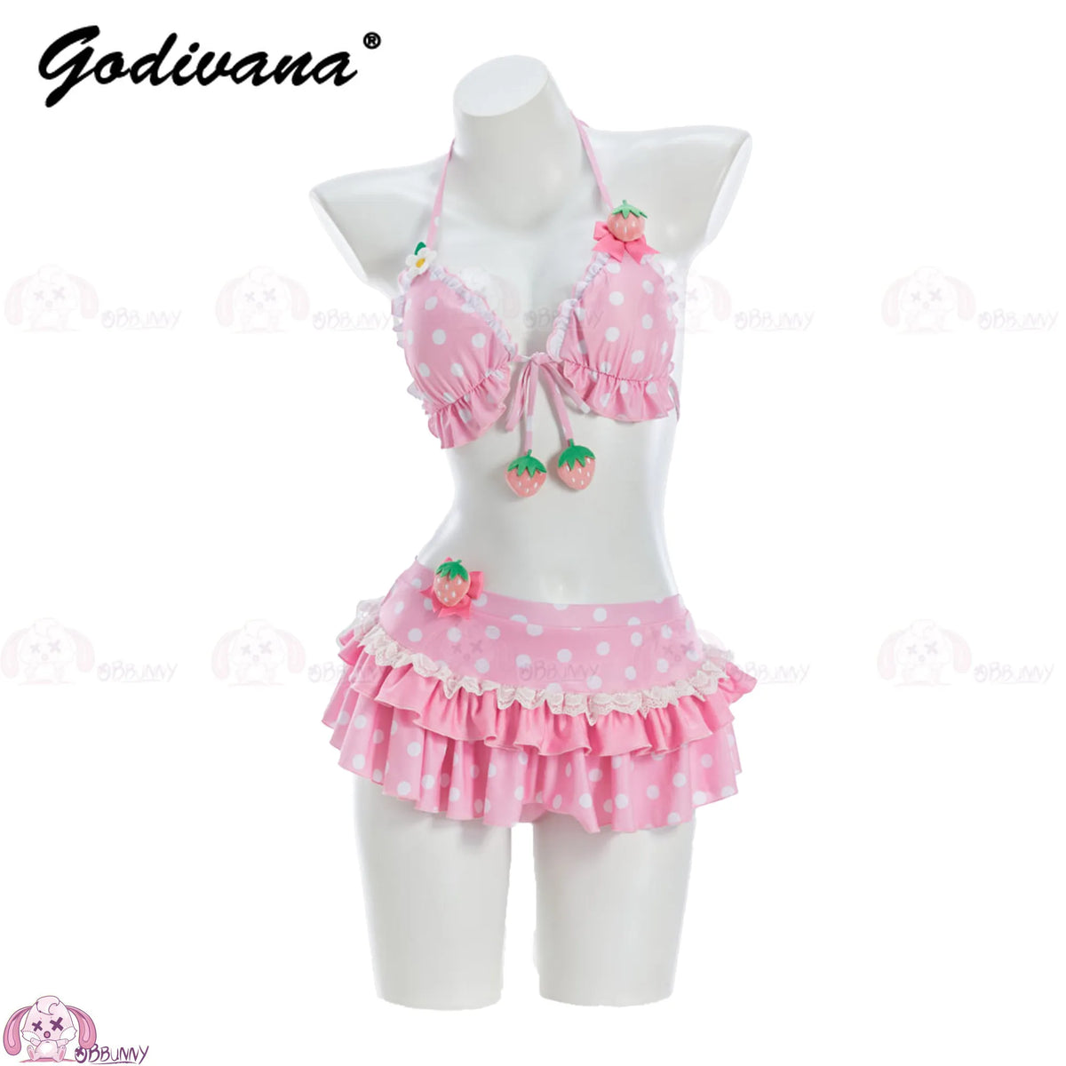 Kawaii Sweet Girls Bikini Set Vintage Polka‑Dot Strawberry Print 2‑Piece Swimsuit Cosplay Beach Bathing Suit For Women