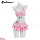 Kawaii Sweet Girls Bikini Set Vintage Polka‑Dot Strawberry Print 2‑Piece Swimsuit Cosplay Beach Bathing Suit For Women
