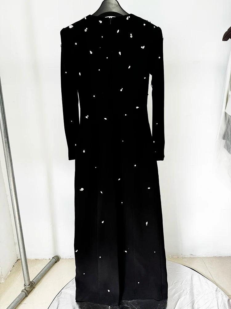 TOP QUALITY Newest 2026 Designer Fashion Women's Rhinestone Diamonds Beaded Long Maxi Dress
