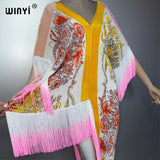 WINYI Women's Boho Maxi Kaftan Dress Africa Style Elegant Pleated Beach Cover-Up Elastic Luxury Party Evening Dubai Abaya