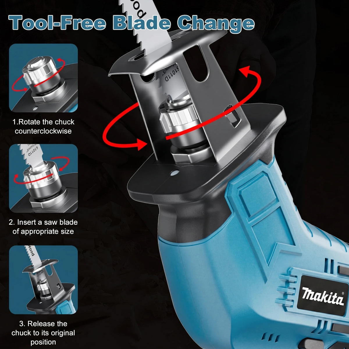 Makita 18V Electric Reciprocating Saw Cutting Wood Metal PVC Pipe Adjustable Speed And Replaceable Blade Chainsaw