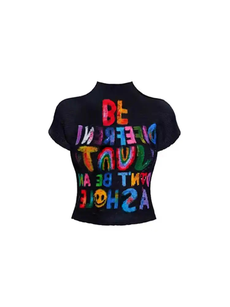 Women's T-shirt Harajuku Korean Y2k Graphic Print Short Sleeve Tee Top Clothes Fashion Vintage Streetwear Elastic T-shirt 2025
