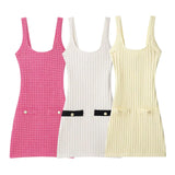 Ele ort Knitted Dr Women's Elastied Knit with Button Strap Vest Sle Casual Spring Summer Autumn Polyester Fabric