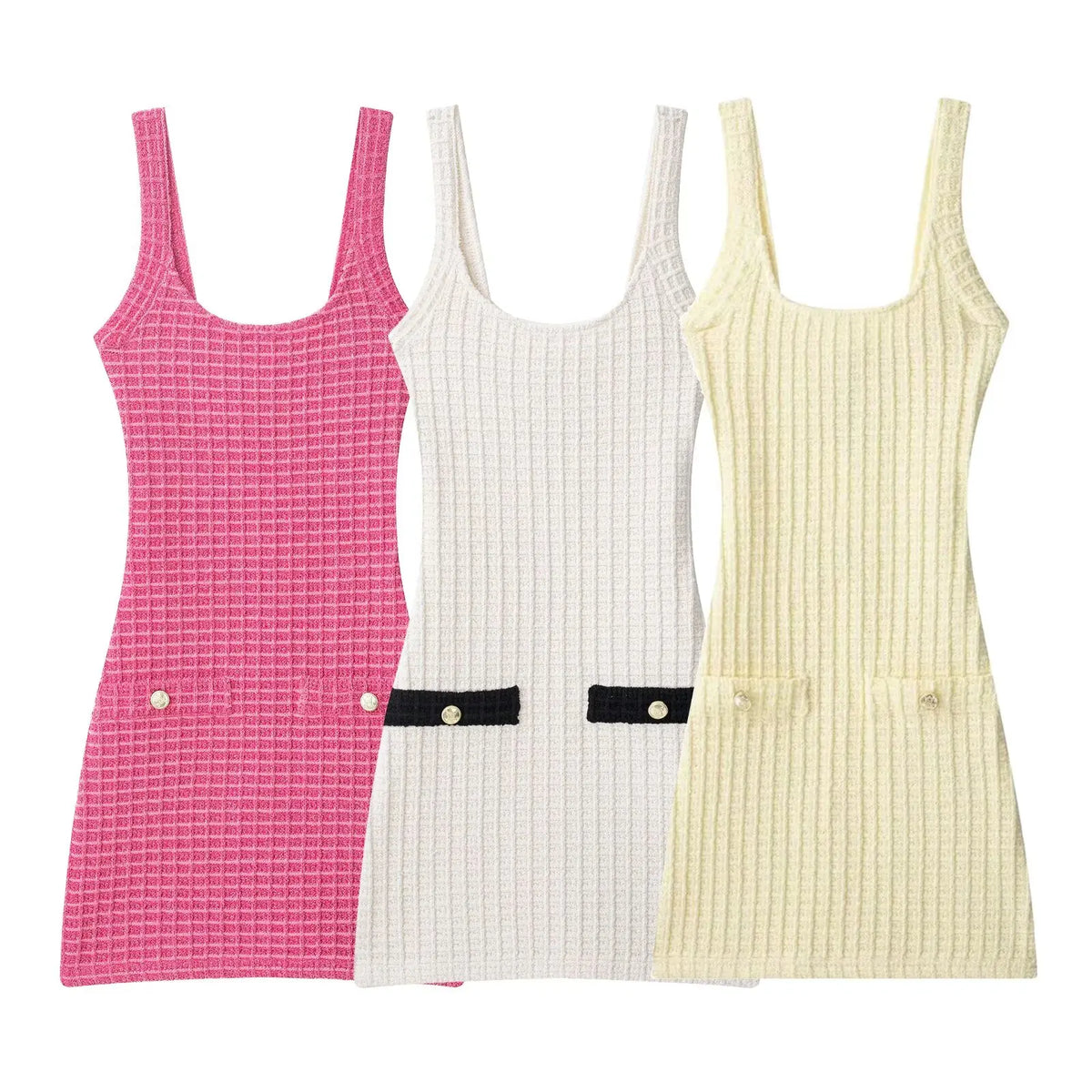 Ele ort Knitted Dr Women's Elastied Knit with Button Strap Vest Sle Casual Spring Summer Autumn Polyester Fabric