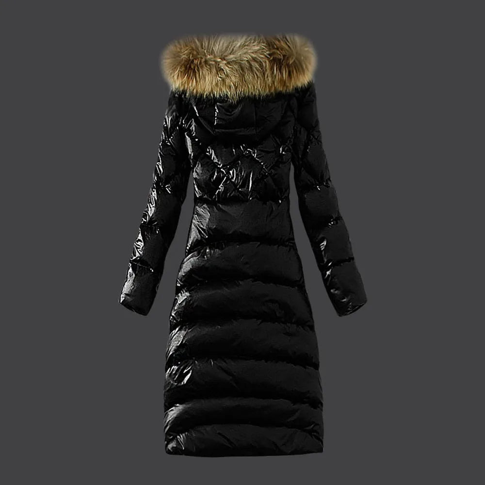 Women's Mid-Long Thickened Down Jacket With Large Raccoon Fur Collar White Duck Down Winter Coat Bikini Set Women's Swimsuit Bea